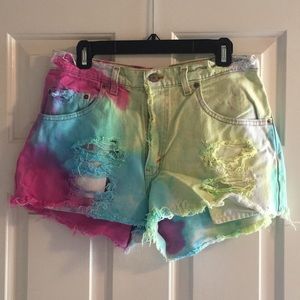 Vintage Levi denim shorts, tie dye, high rise
